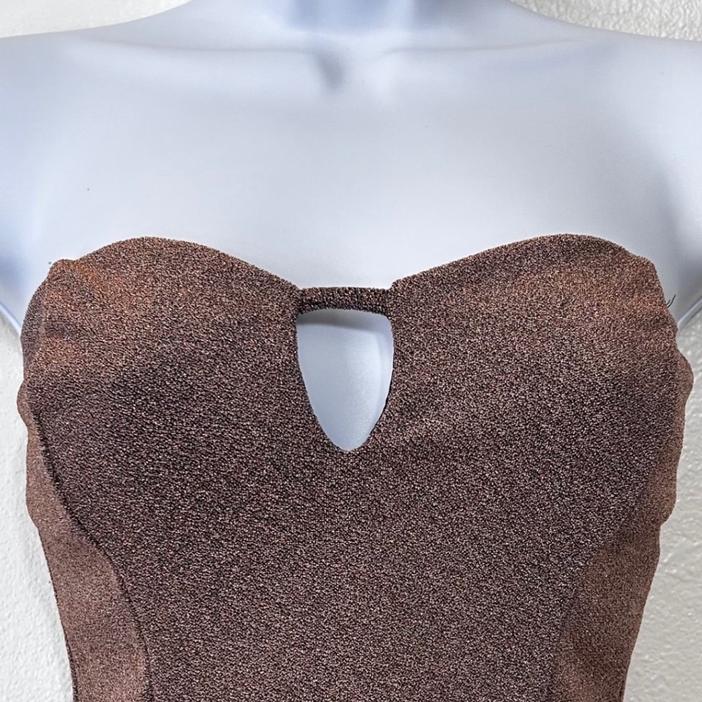 Charlotte Russe Womens XS Bronze Metallic Strapless Peplum Top Y2K Coquette Club - Picture 2 of 5